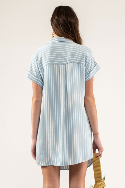 Short Sleeve Blue Striped Dress