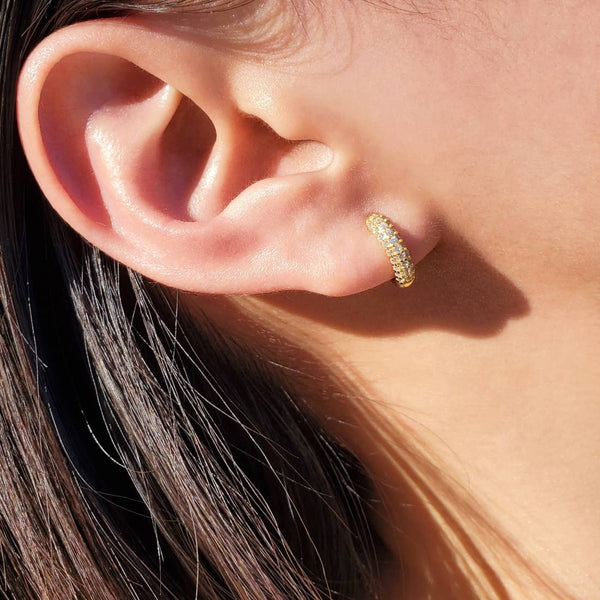 PAVE CZ DAINTY HUGGIE EARRINGS - E-HT1161