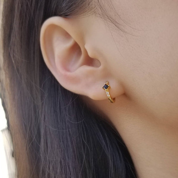 BLACK CZ HUGGIE EARRINGS - E-H1166