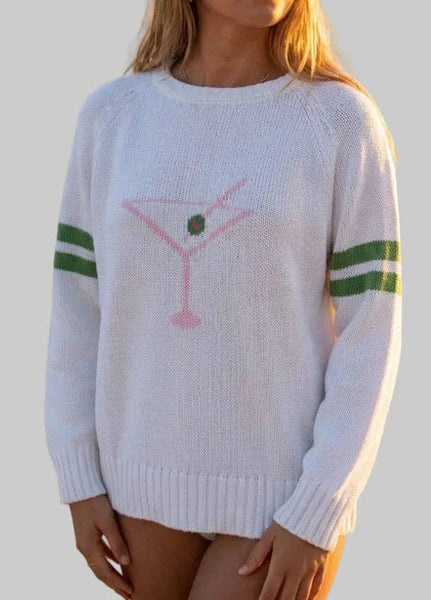 Martini Time Campus Sweater in Pink/Green