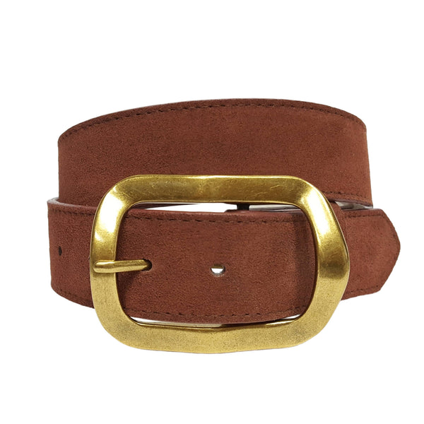 Genuine Suede Leather Belt w. classic Rectangular Buckle