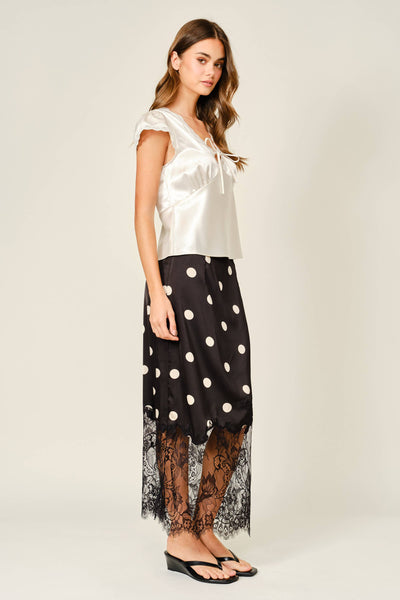 AJT6049 SATIN LACE V NECK TOP