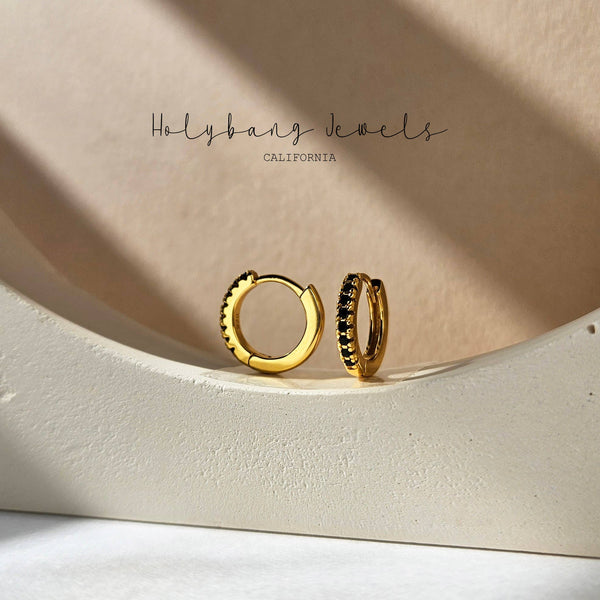 BLACK CZ HUGGIE EARRINGS - E-H1083 / E-HT1037