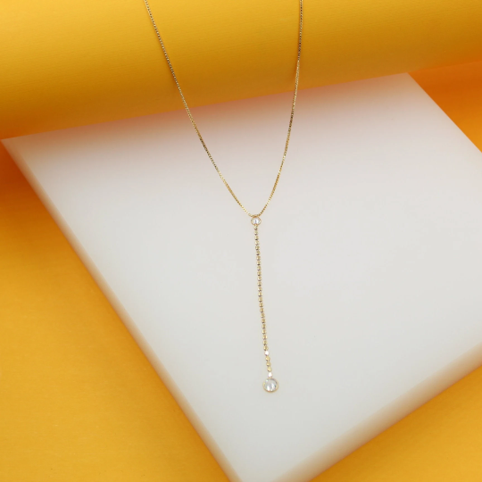 18k Gold Filled CZ Dangle Choker Necklace (H77)