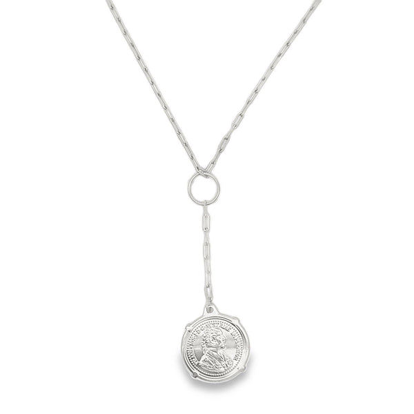 3mm Paper Clip Chain Necklace With Coin Pendant (G154)