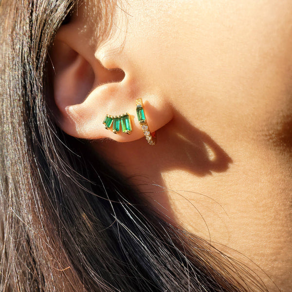 GEMSTONE BAGUETTE HOOPS - E-HT1003