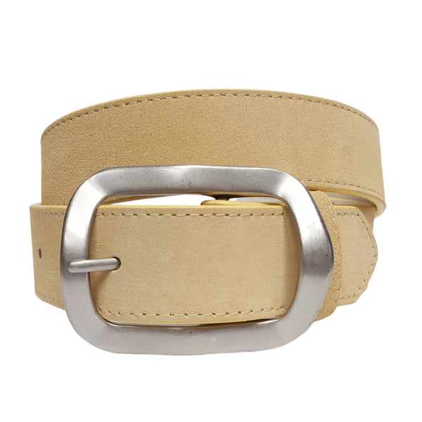 Genuine Suede Leather Belt w. classic Rectangular Buckle