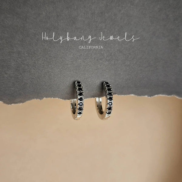 BLACK CZ HUGGIE EARRINGS - E-H1083 / E-HT1037