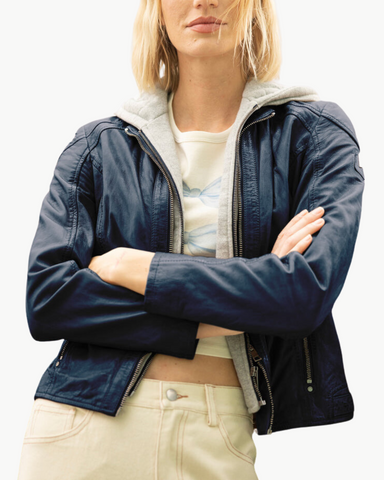 Alice leather jacket removable hoodie
