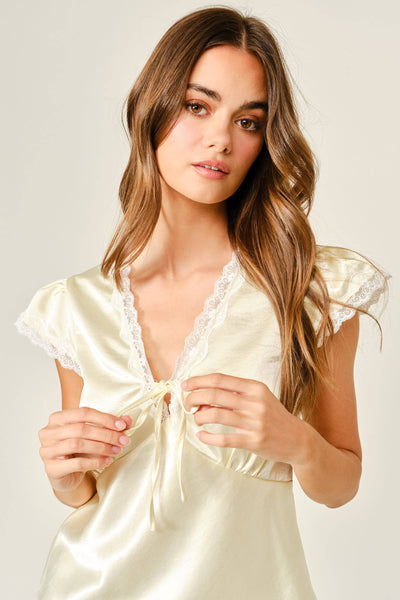 AJT6049 SATIN LACE V NECK TOP