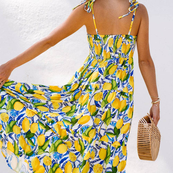 Womens Lemon Print Resort Dress