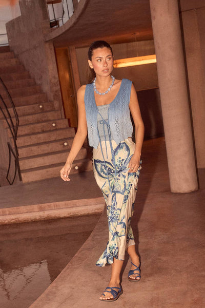 Floral-Print Satin Bias-Cut Elastic-Waist Maxi Skirt