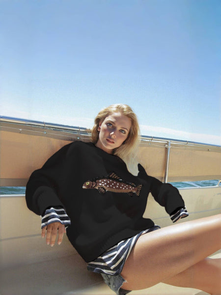 Sardine trout fish knit sweater relaxed pullover