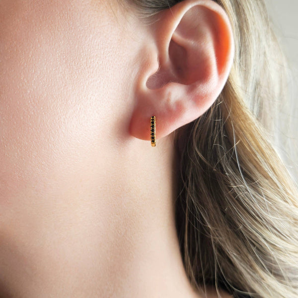 BLACK CZ HUGGIE EARRINGS - E-H1083 / E-HT1037