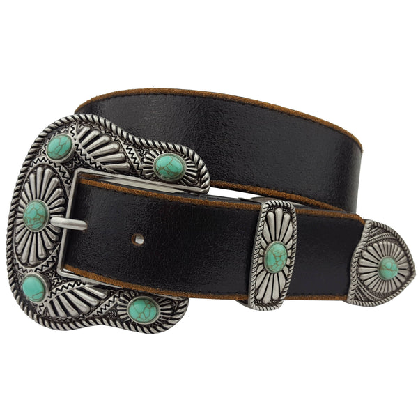 Vintage Leather belt with Western Buckle Set