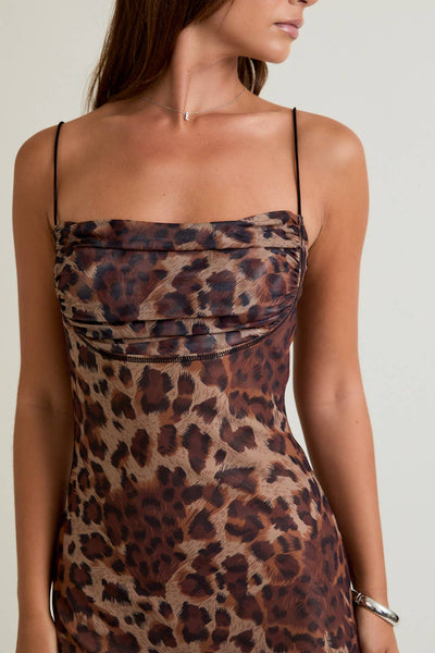 SLEEVELESS MINI DRESS WITH MESH ANIMAL PRINT