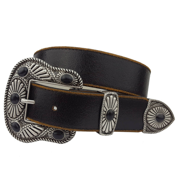 Vintage Leather belt with Western Buckle Set