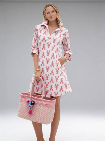3/4 Sleeve Sconset Lobster Print Dress