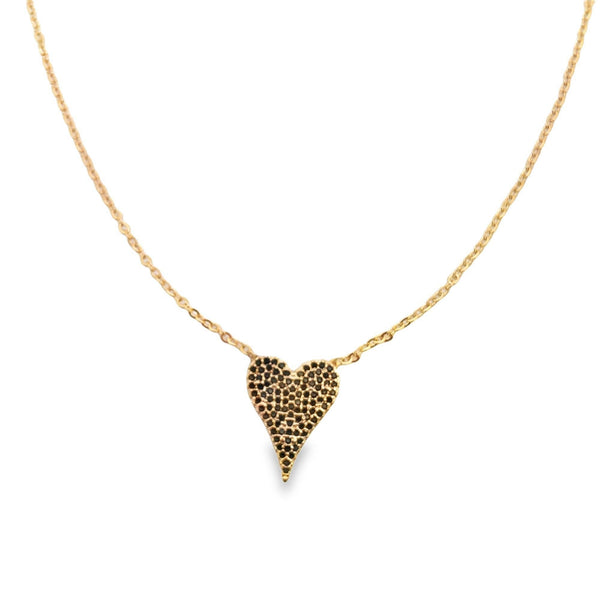 CZ Pave Heart Pendant Rolo Chain Necklace (G90)