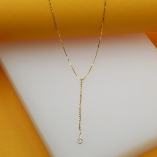 18k Gold Filled CZ Dangle Choker Necklace (H77)