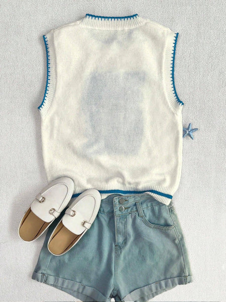 Fishes Sardines pattern knit sweater vest tank top