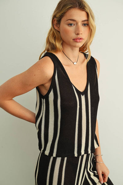 V-Neck Sleeveless Random Striped Top