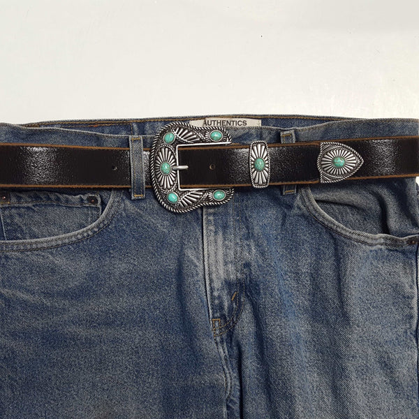 Vintage Leather belt with Western Buckle Set
