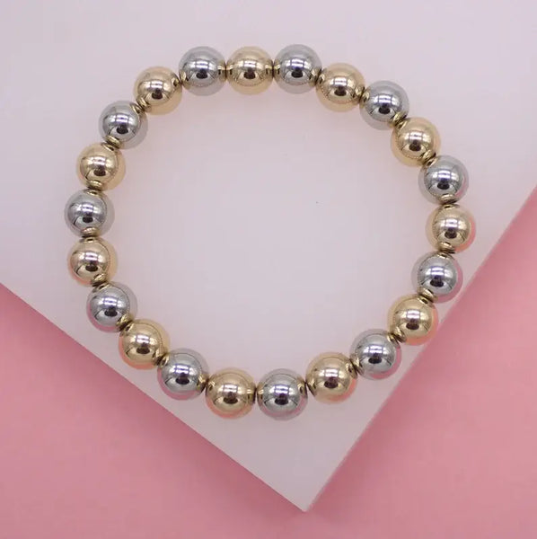 TWO TONED 8mm Beaded Bracelet (I77A)