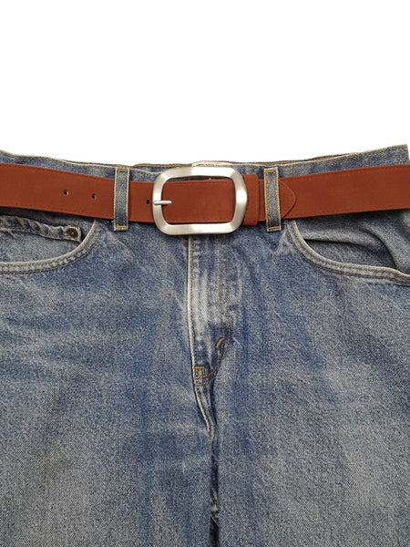 Genuine Suede Leather Belt w. classic Rectangular Buckle