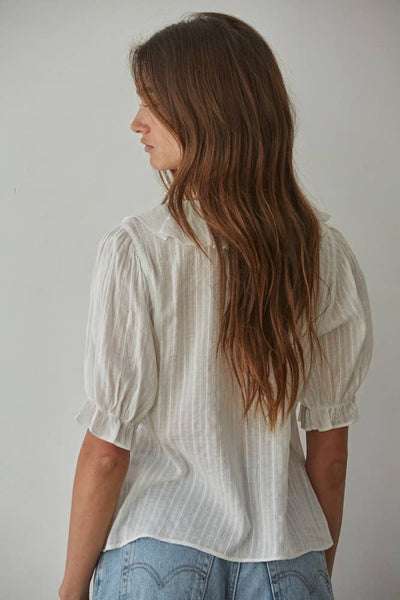 L8439 | Woven Cotton Buttondown V-Neck Short Sleeve Top