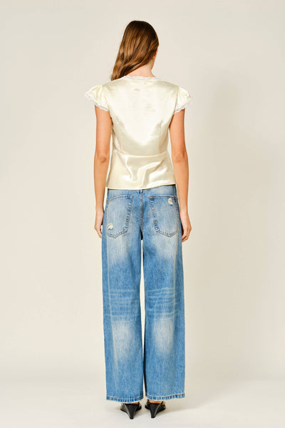 AJT6049 SATIN LACE V NECK TOP