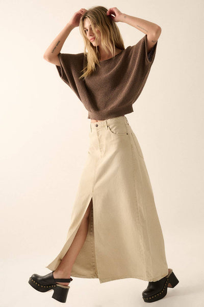 Short-Sleeve Pointelle Ribbed Knit Sweater