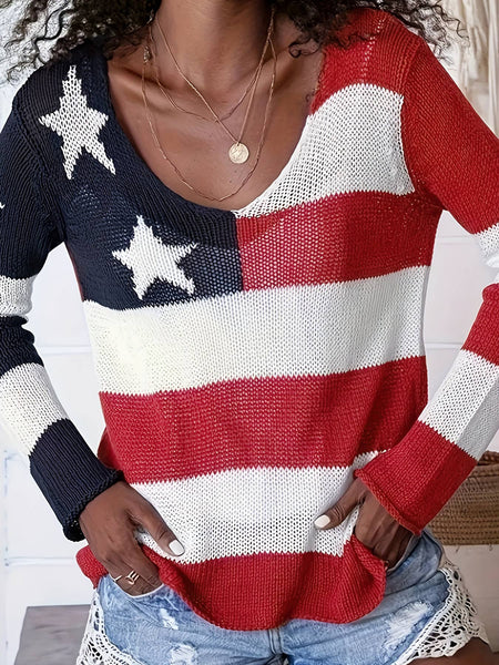 4th Of July Knit Summer American Flag Sweater: Printed / XL