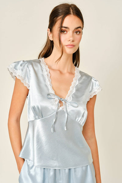 AJT6049 SATIN LACE V NECK TOP
