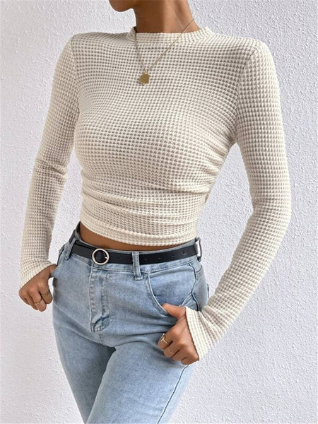 Waffle slim fit crewneck long sleeve t-shirt