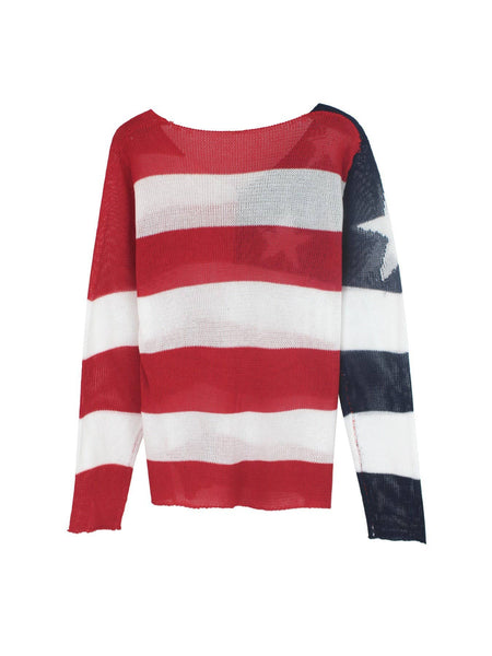 4th Of July Knit Summer American Flag Sweater: Printed / XL