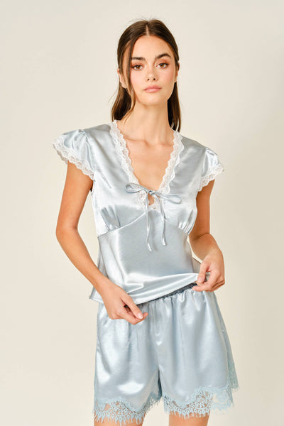 AJT6049 SATIN LACE V NECK TOP