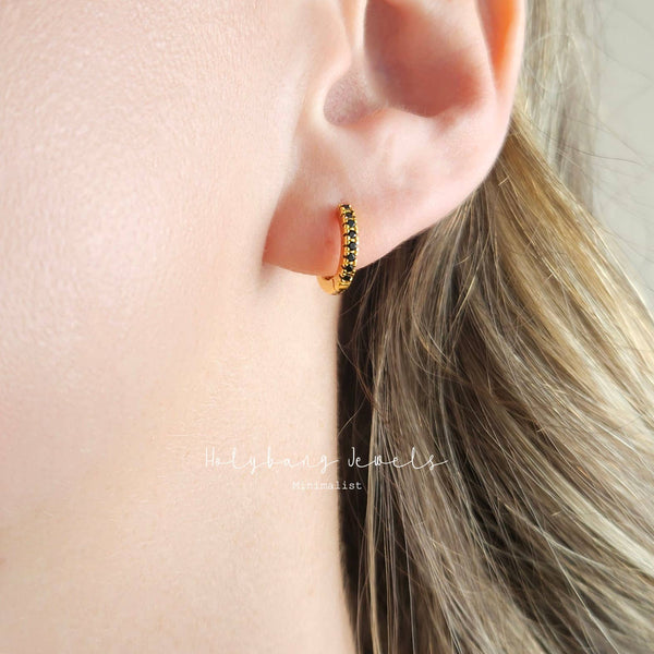 BLACK CZ HUGGIE EARRINGS - E-H1083 / E-HT1037