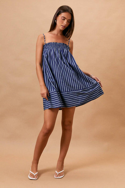 STRIPE SLEEVELESS MINI DRESS WITH SIDE POCKETS