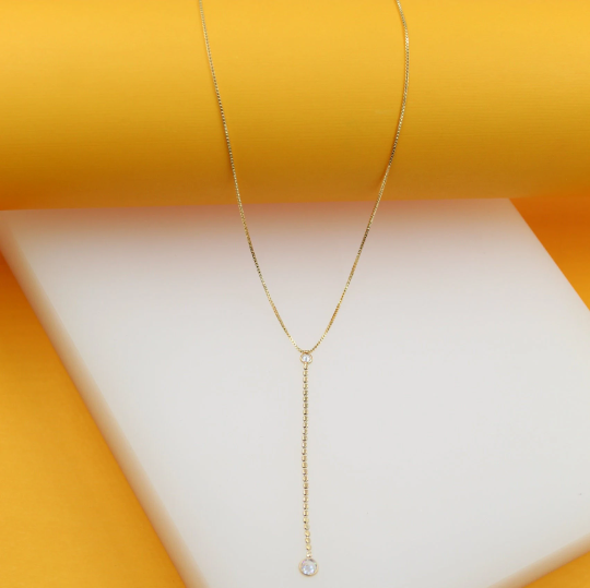 18k Gold Filled CZ Dangle Choker Necklace (H77)
