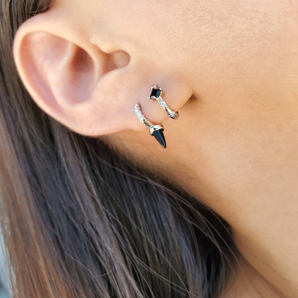 BLACK CZ HUGGIE EARRINGS - E-H1166