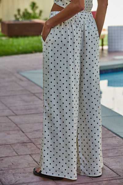 L9700B | Woven Viscose Linen Polka Dot Wide Leg Pants