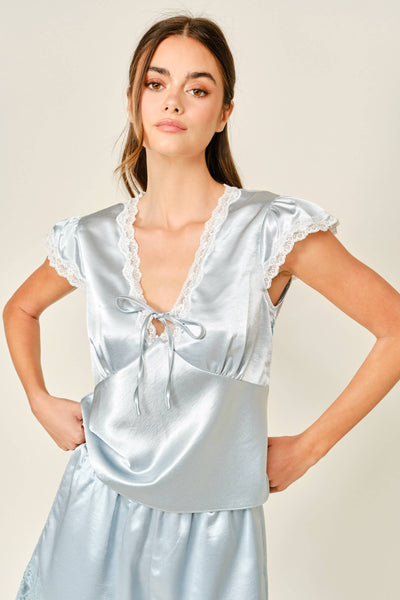 AJT6049 SATIN LACE V NECK TOP