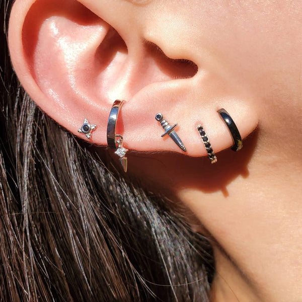 BLACK CZ HUGGIE EARRINGS - E-H1083 / E-HT1037