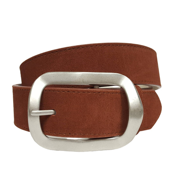 Genuine Suede Leather Belt w. classic Rectangular Buckle
