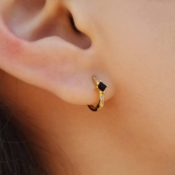 BLACK CZ HUGGIE EARRINGS - E-H1166