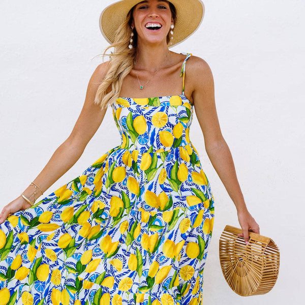 Womens Lemon Print Resort Dress
