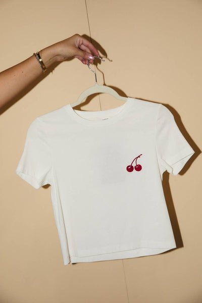 CREW NECK SHORT SLEEVE CHERRY EMBO BABY T-SHIRT