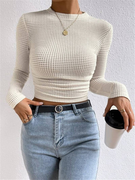 Waffle slim fit crewneck long sleeve t-shirt