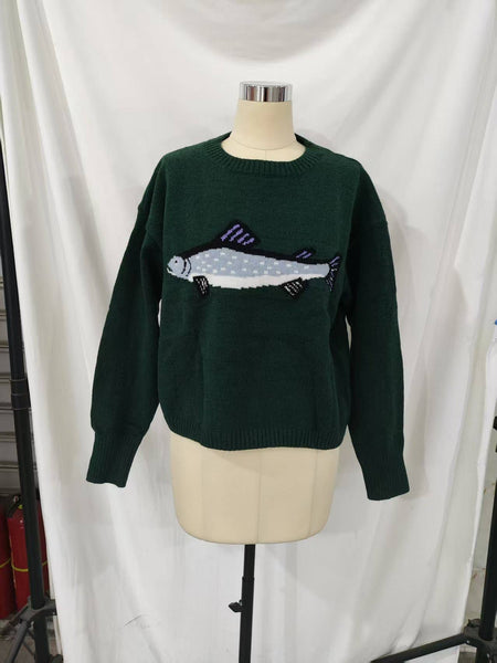 Sardine trout fish knit sweater relaxed pullover